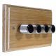 Wood 4 Gang 2Way Push on/Push off 4 x 250W/VA Dimmer Switch in Solid Oak with designer Polished Stainless Retro Knob