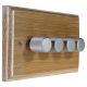 Wood 4 Gang 2Way Push on/Push off 4 x 250W/VA Dimmer Switch in Limed Oak with designer Satin Stainless Retro Knob