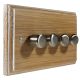 Wood 4 Gang 2Way Push on/Push off 4 x  LED Dimmer in Solid Limed Oak with Satin Stainless dimmer caps