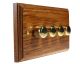 Wood 4 Gang 2Way Push on/Push off 4 x 250W/VA Dimmer Switch in Solid Medium Oak with Polished Brass dimmer caps