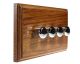 Wood 4 Gang 2Way Push on/Push off 4 x 250W/VA Dimmer Switch in Solid Medium Oak with Polished Stainless dimmer caps