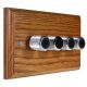 Wood 4 Gang 2Way Push on/Push off 400W/VA LED Dimmer in Medium Oak with designer Retro Chrome Dimmer Cap