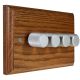 Wood 4 Gang 2Way Push on/Push off 4 x 250W/VA Dimmer Switch in Solid Medium Oak with designer Satin Silver Retro Knob