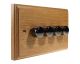 Wood 4 Gang 2Way 4 x 250W/VA Dimmer Switch in Solid Light Oak with Black Nickel Dimmer Cap