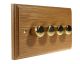 Wood 4 Gang 2Way 4 x  LED Dimmer in Solid Light Oak with Polished Brass dimmer caps