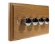 Wood 4 Gang 2Way 4 x  LED Dimmer in Solid Light Oak with Polished Stainless dimmer caps