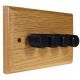 Wood 4 Gang 2Way LED Dimmer in Solid Light Oak with designer Retro Black Dimmer Cap