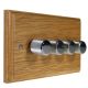 Wood 4 Gang 2Way 4 x 250W/VA Dimmer Switch in Solid Light Oak with designer  Retro Chrome Knob