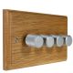 Wood 4 Gang 2Way  LED Dimmer in Solid Light Oak with designer Retro Satin Silver Dimmer Cap