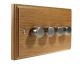 Wood 4 Gang 2Way 4 x LED Dimmer in Solid Light Oak with Satin Stainless dimmer caps