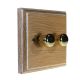 Wood 2 Gang 2Way Push on/Push off 2 x LED Dimmer in Solid Limed Oak with Polished Brass dimmer caps