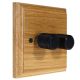 Wood 2 Gang 2Way LED Dimmer in Solid Light Oak with designer Retro Black Dimmer Cap