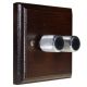 Wood 2 Gang 2Way Push on/Push off 2 x 250W/VA Dimmer Switch in Solid Dark Oak with designer Retro Chrome Knob