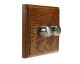 Wood 2 Gang 2Way Push on/Push off 2 x 400W/VA Dimmer switch in Medium Oak with Satin Stainless dimmer cap