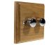 Wood 2 Gang 2Way  2 x LED Dimmer in Solid Light Oak with Polished Stainless dimmer caps