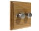 Wood 2 Gang 2Way 2 x  LED Dimmer in Solid Light Oak with Satin Stainless dimmer caps