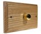 Wood 1 Gang 2Way Push on/Push off 1000W/VA Dimmer Switch on a Twin Plate in Ash with Polished Brass dimmer cap