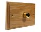 Wood 1 Gang 2Way 1000W/VA Dimmer Switch on a Twin Plate in Solid Light Oak with Polished Brass dimmer cap