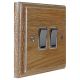 Wood 2 Gang 2Way 10Amp Polished Chrome Rocker Switch in Solid Limed Oak