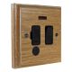 Wood 1 Gang 13Amp Switch Fuse Spur with Neon and Flex Outlet in Solid Limed Oak