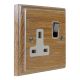 Wood 1 Gang 13Amp Polished Chrome Rocker Switched Socket in Solid Limed Oak