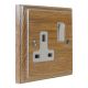 Wood 1 Gang 13Amp White Rocker Switched Socket in Solid Limed Oak