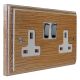 Wood 2 Gang 13Amp Polished Chrome Rocker Switched Socket in Solid Limed Oak