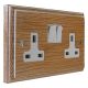 Wood 2 Gang 13Amp White Rocker Switched Socket in Solid Limed Oak