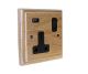 Classic 1G USB Charging Socket in Solid Limed Oak with Black insert.