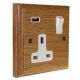 Classic 1G USB Charging Socket in Solid Oak with White insert.