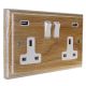 Classic 2G USB Charging Socket in Solid Limed Oak with White insert.