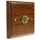 Period Wood 1G 2Way 10A Polished Brass Toggle Switch in Medium Oak