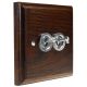 Period Wood 2G 2Way 10A Satin Chrome Toggle Switch in Dark Oak