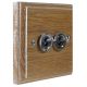 Period Wood 2 Gang Push to make Satin Chrome Toggle Switch in Solid Limed Oak