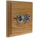 Period Wood 2G 2Way 10A Satin Chrome Toggle Switch in Solid oak