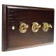 Period Wood 3G 2Way 10A Polished Brass Toggle Switch in Dark Oak