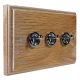 Period Wood 3 Gang 2Way 10Amp Polished Chrome Toggle Switch in Solid Limed Oak