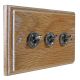 Period Wood 3 Gang 2Way 10Amp Satin Chrome Toggle Switch in Solid Limed Oak