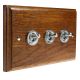 Period Wood 3G 2Way 10A Satin Chrome Toggle Switch in Medium Oak