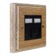 Wood 2 Gang Black Euro style RJ45 data socket in Solid Limed Oak