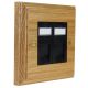 Wood 2 Gang Black Euro style RJ45 data socket in Solid  Light Oak