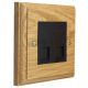 Wood 2 Gang Black Euro style Telephone Secondary clip in socket in Solid Light Oak