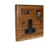 Classic 1G USB Charging Socket in Solid Medium Oak with Antique Brass Rocker and Black Trim