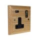 Classic 1G USB Charging Socket in Solid Ash with Antique Brass Rocker and Black Trim