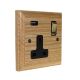 Classic 1G USB Charging Socket in Solid Ash with Polished Brass Rocker and Black Trim