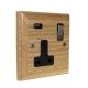 Classic 1G USB Charging Socket in Solid Ash with Satin Chrome Rocker and Black Trim.