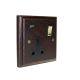 Classic 1G USB Charging Socket in Solid Dark Oak with Polished Brass Rocker and Black Trim