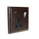 Classic 1G USB Charging Socket in Solid Dark Oak with Polished Chrome Rocker and Black Trim.