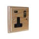 Classic 1G USB Charging Socket in Solid Limed Oak with Antique Brass Rocker and Black Trim