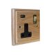 Classic 1G USB Charging Socket in Solid Limed Oak with Polished Brass Rocker and Black Trim